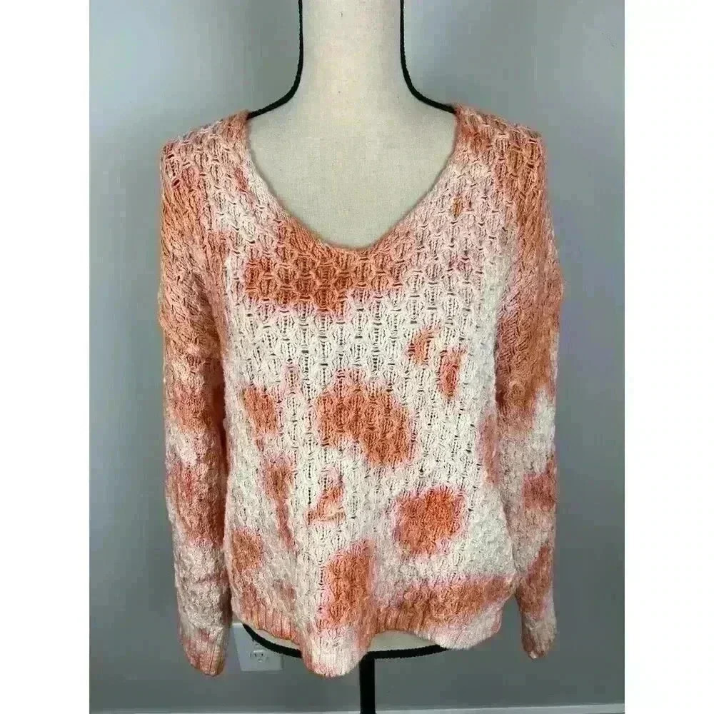 Anthropologie Pilcro Chunky Knitted Crochet Sweater Pullover Tie Dye Size S